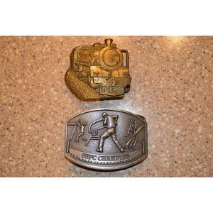 Lot of 2 Vintage Belt Buckles 1978 Brass Baron Train & SSFC Champion (K)